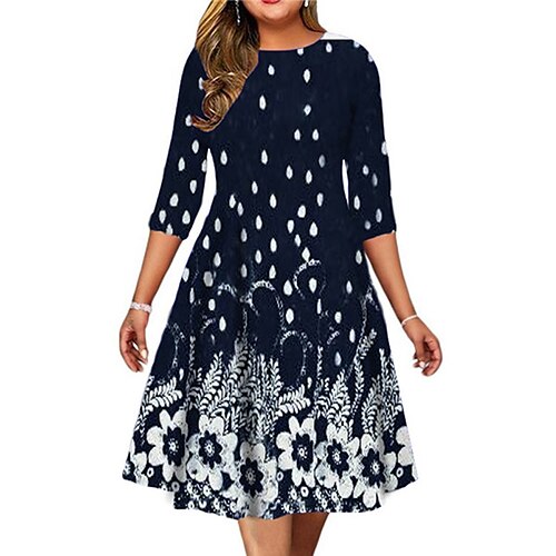 Women's Plus Size Holiday Dress Floral Crew Neck Print 3/4 Length Sleeve Fall Spring Work Midi Dress Daily Vacation Dress
Women's Plus Size Holiday Dress Floral Crew Neck Print 3/4 Length Sleeve Fall Spring Work Midi Dress Daily Vacation Dress