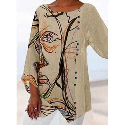 Women's T shirt Tee Portrait Graffiti Casual Weekend Abstract Portrait Painting T shirt Tee Long Sleeve Print Round Neck Basic Essential Khaki M / 3D Print
Women's T shirt Tee Portrait Graffiti Casual Weekend Abstract Portrait Painting T shirt Tee Long Sleeve Print Round Neck Basic Essential Khaki M / 3D Print
