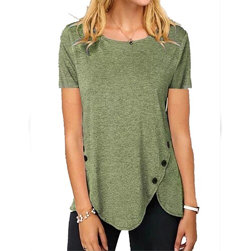 2022 Women's irregular button short-sleeved round neck printed women's t-shirt 
2022 Women's irregular button short-sleeved round neck printed women's t-shirt