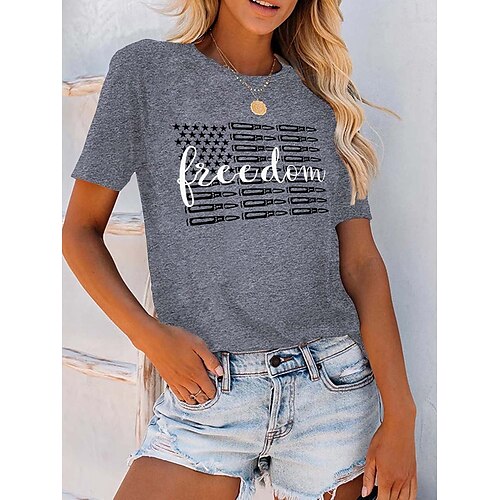 Women's Casual Weekend Independence Day Painting T shirt Tee Text American Flag Short Sleeve Print Round Neck Basic Tops Blue Gray Pink S
Women's Casual Weekend Independence Day Painting T shirt Tee Text American Flag Short Sleeve Print Round Neck Basic Tops Blue Gray Pink S