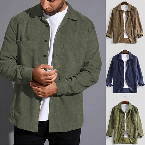 

Men's Shirt Overshirt Shirt Jacket Solid Color Turndown Army Green Brown Navy Blue Long Sleeve Outdoor Street Button-Down Tops Fashion Casual Breathable Comfortable