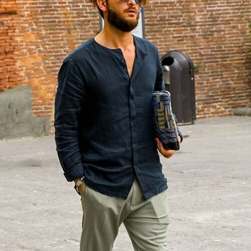 Men's Shirt Solid Colored V Neck Street Casual Button-Down Long Sleeve Tops Casual Fashion Breathable Comfortable Blue
Men's Shirt Solid Colored V Neck Street Casual Button-Down Long Sleeve Tops Casual Fashion Breathable Comfortable Blue