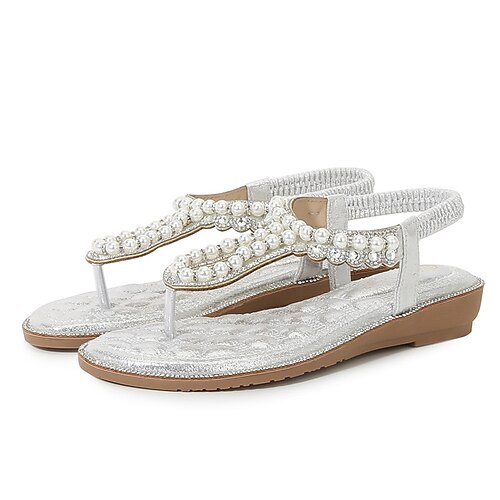 Women's Sandals Boho Bohemia Beach Sparkly Sandals Pearl Flat Heel Round Toe Open Toe Elegant Casual Party Beach PU Leather Elastic Band Spring Summer Solid Colored Black Rosy Pink Silver
Women's Sandals Boho Bohemia Beach Sparkly Sandals Pearl Flat Heel Round Toe Open Toe Elegant Casual Party Beach PU Leather Elastic Band Spring Summer Solid Colored Black Rosy Pink Silver