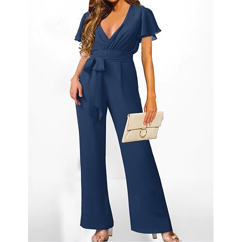 Women's Jumpsuit Lace up Solid Color V Neck Elegant Daily Vacation Straight Regular Fit Short Sleeve Blue M L XL Spring
Women's Jumpsuit Lace up Solid Color V Neck Elegant Daily Vacation Straight Regular Fit Short Sleeve Blue M L XL Spring