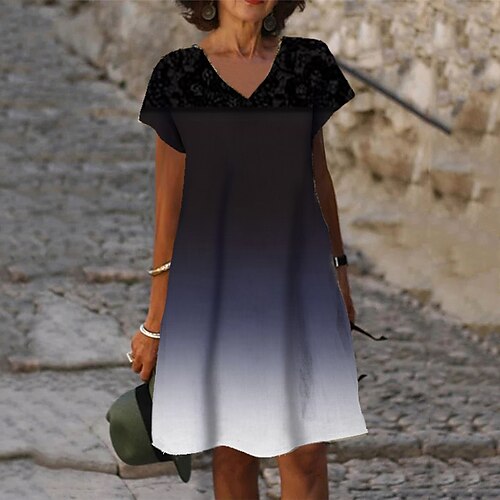 Women's Casual Dress Shift Dress Black Red Short Sleeve Color Gradient Print Spring Summer V Neck Loose Fit 2022 S M L XL XXL 3XL
Women's Casual Dress Shift Dress Black Red Short Sleeve Color Gradient Print Spring Summer V Neck Loose Fit 2022 S M L XL XXL 3XL
