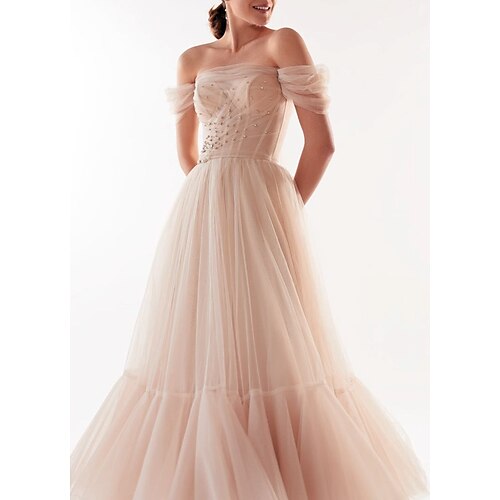 A-Line Elegant Fairy Wedding Guest Prom Dress Off Shoulder Short Sleeve Floor Length Tulle with Bow(s) Beading 2022
A-Line Elegant Fairy Wedding Guest Prom Dress Off Shoulder Short Sleeve Floor Length Tulle with Bow(s) Beading 2022