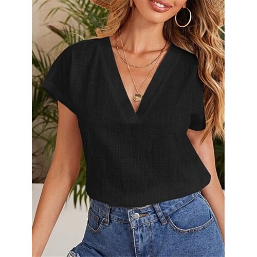 Women's Blouse Shirt Pink Yellow Army Green Plain Short Sleeve Daily Weekend Streetwear Casual V Neck Regular S
Women's Blouse Shirt Pink Yellow Army Green Plain Short Sleeve Daily Weekend Streetwear Casual V Neck Regular S