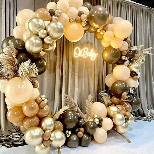 

Baby Shower Decoration Coffee Brown Balloon Arch Garland Kit Chrome Gold Latex Balloons for Bear Themed Birthday Neutral Wild One 1st Birthday Backdrop Party