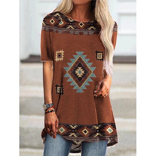 Women's Casual Daily Going out Bohemian Theme Geometric T shirt Tee Plaid Tribal Short Sleeve Print Round Neck Ethnic Vintage Boho Tops Loose Brown S / 3D Print
Women's Casual Daily Going out Bohemian Theme Geometric T shirt Tee Plaid Tribal Short Sleeve Print Round Neck Ethnic Vintage Boho Tops Loose Brown S / 3D Print