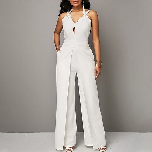 Mulheres Macacão Frente Única Com Corte Côr Sólida Decote V Roupa de rua Festa Trabalho Normal Sem Manga Branco S M L Primavera
Mulheres Macacão Frente Única Com Corte Côr Sólida Decote V Roupa de rua Festa Trabalho Normal Sem Manga Branco S M L Primavera