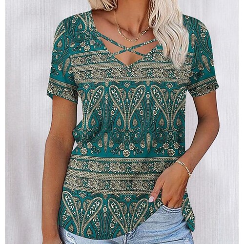 Women's Home Casual Daily Floral T shirt Tee Paisley Short Sleeve Print Round Neck Ethnic Tops Green Black Blue S
Women's Home Casual Daily Floral T shirt Tee Paisley Short Sleeve Print Round Neck Ethnic Tops Green Black Blue S