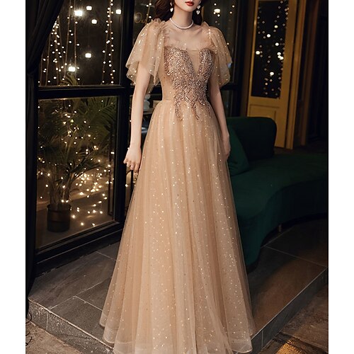 A-Line Prom Dresses Elegant Dress Prom Floor Length Short Sleeve Square Neck Polyester with Sequin Embroidery 2022 / Formal Evening / Sparkle & Shine
A-Line Prom Dresses Elegant Dress Prom Floor Length Short Sleeve Square Neck Polyester with Sequin Embroidery 2022 / Formal Evening / Sparkle & Shine