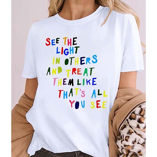 Women's Casual Weekend Painting T shirt Tee Rainbow Text Short Sleeve Print Round Neck Basic Tops White Gray S
Women's Casual Weekend Painting T shirt Tee Rainbow Text Short Sleeve Print Round Neck Basic Tops White Gray S