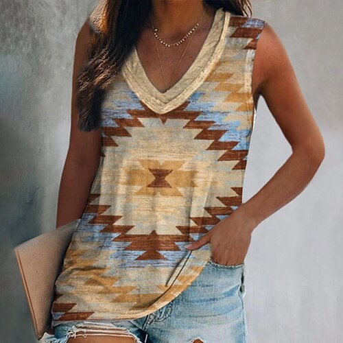 Women's Tank Top Camis Blue Purple Yellow Geometric Print Sleeveless Daily Weekend Streetwear Ethnic V Neck Regular Geometric S / 3D Print
Women's Tank Top Camis Blue Purple Yellow Geometric Print Sleeveless Daily Weekend Streetwear Ethnic V Neck Regular Geometric S / 3D Print