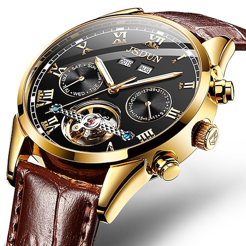

Wrist Watch Mechanical Watch for Men Analog Automatic Self-winding Oversize Stylish Luxury Waterproof Calendar Rhinestone Alloy Genuine Leather Creative / Noctilucent