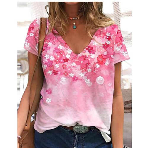 Women's Floral Theme Painting T shirt Floral Print V Neck Basic Tops Pink / 3D Print
Women's Floral Theme Painting T shirt Floral Print V Neck Basic Tops Pink / 3D Print