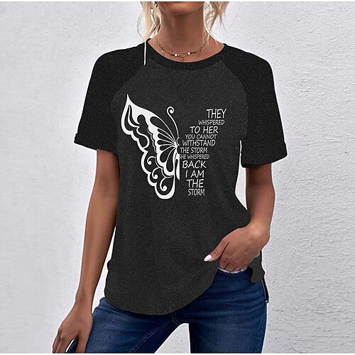 Women's Casual Weekend Butterfly Painting T shirt Tee Butterfly Text Short Sleeve Print Round Neck Basic Tops Green Black Blue S
Women's Casual Weekend Butterfly Painting T shirt Tee Butterfly Text Short Sleeve Print Round Neck Basic Tops Green Black Blue S