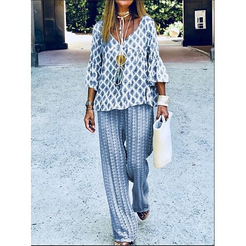 Women's Blouse Shirt Pants Sets Basic Vintage Lemon Yellow Grey Dailywear Indoor Geometric Print Round Neck Wide leg pants S M L XL 2XL
Women's Blouse Shirt Pants Sets Basic Vintage Lemon Yellow Grey Dailywear Indoor Geometric Print Round Neck Wide leg pants S M L XL 2XL
