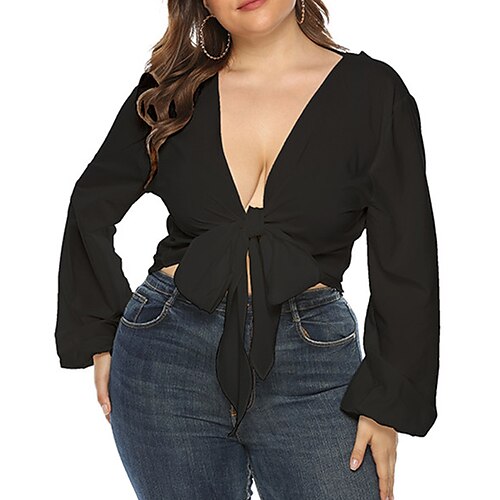 Women's Plus Size Tops Blouse Shirt Plain Lace up Long Sleeve V Neck Streetwear Sexy Daily Back to School Polyester Fall Winter White Black
Women's Plus Size Tops Blouse Shirt Plain Lace up Long Sleeve V Neck Streetwear Sexy Daily Back to School Polyester Fall Winter White Black