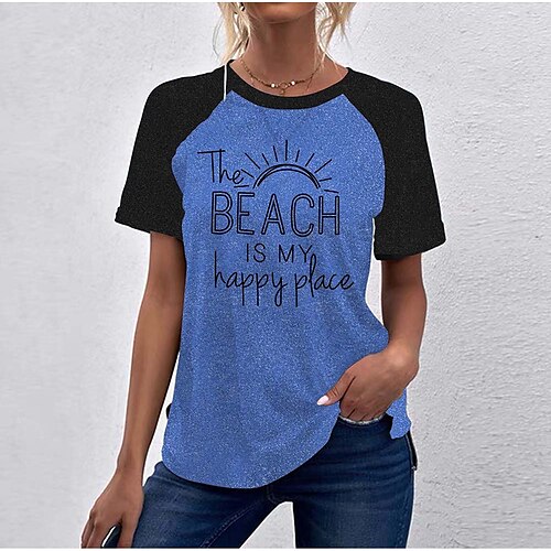 Women's Casual Weekend Painting T shirt Tee Color Block Text Short Sleeve Print Round Neck Basic Tops Green Black Blue S
Women's Casual Weekend Painting T shirt Tee Color Block Text Short Sleeve Print Round Neck Basic Tops Green Black Blue S