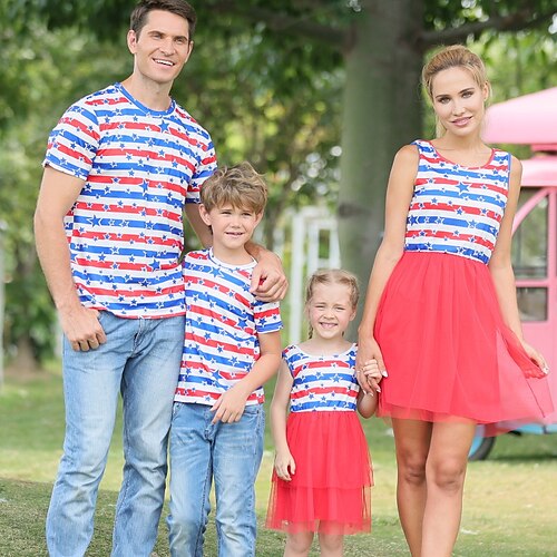Family Look Dresses T shirt Family Sets Striped Star Street Mesh Red Short Sleeve Above Knee Active Matching Outfits
Family Look Dresses T shirt Family Sets Striped Star Street Mesh Red Short Sleeve Above Knee Active Matching Outfits