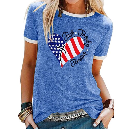 Women's Casual Weekend Painting T shirt Tee Heart Text Stars and Stripes Short Sleeve Print Round Neck Basic Tops Black Blue Gray S
Women's Casual Weekend Painting T shirt Tee Heart Text Stars and Stripes Short Sleeve Print Round Neck Basic Tops Black Blue Gray S
