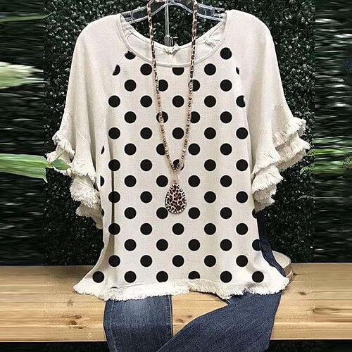 Femme Grande taille Hauts T-shirt Floral Pois Franges A Volants Manches Courtes Ras du cou Vêtement de rue du quotidien Vacances Polyester Printemps Eté Blanche Bleu / Grande Taille / Grande Taille
Femme Grande taille Hauts T-shirt Floral Pois Franges A Volants Manches Courtes Ras du cou Vêtement de rue du quotidien Vacances Polyester Printemps Eté Blanche Bleu / Grande Taille / Grande Taille