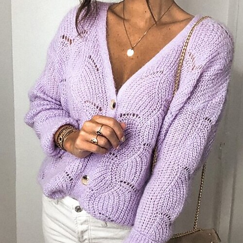Damen Strickjacke Strickwaren Gehäkelt Stricken Strick Dünn Einfarbig V Ausschnitt Stilvoll Casual Festtage Ausgehen Frühling Sommer Purpur S / Langarm / Regular Fit
Damen Strickjacke Strickwaren Gehäkelt Stricken Strick Dünn Einfarbig V Ausschnitt Stilvoll Casual Festtage Ausgehen Frühling Sommer Purpur S / Langarm / Regular Fit