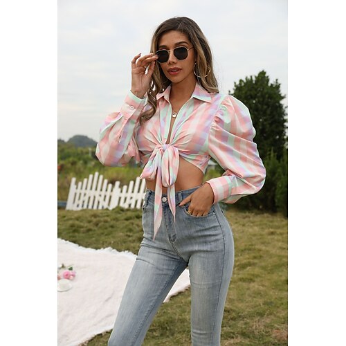 Women's Daily Weekend Crop Top Blouse Shirt Plaid Long Sleeve Lace up Print Shirt Collar Casual Streetwear Hawaiian Tops Pink S / 3D Print
Women's Daily Weekend Crop Top Blouse Shirt Plaid Long Sleeve Lace up Print Shirt Collar Casual Streetwear Hawaiian Tops Pink S / 3D Print