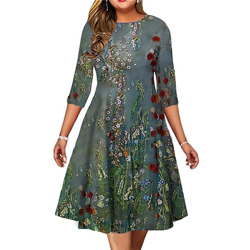 Women's Plus Size Holiday Dress Floral Crew Neck Print 3/4 Length Sleeve Fall Spring Work Midi Dress Daily Vacation Dress
Women's Plus Size Holiday Dress Floral Crew Neck Print 3/4 Length Sleeve Fall Spring Work Midi Dress Daily Vacation Dress