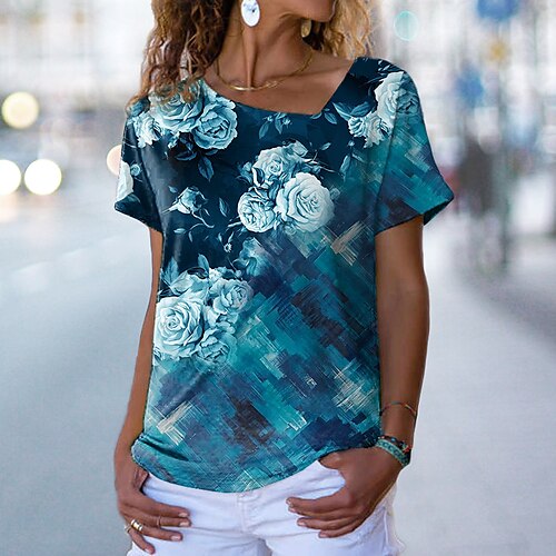 Women's T shirt Tee Green Blue Purple Floral Print Short Sleeve Casual Holiday Basic V Neck Regular Floral Painting S / 3D Print
Women's T shirt Tee Green Blue Purple Floral Print Short Sleeve Casual Holiday Basic V Neck Regular Floral Painting S / 3D Print