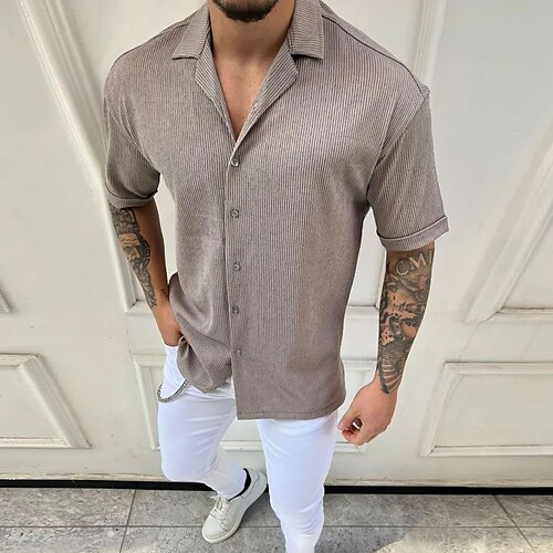 Men's Shirt Striped Turndown Street Casual Button-Down Short Sleeve Tops Casual Fashion Breathable Comfortable Khaki Brown
Men's Shirt Striped Turndown Street Casual Button-Down Short Sleeve Tops Casual Fashion Breathable Comfortable Khaki Brown