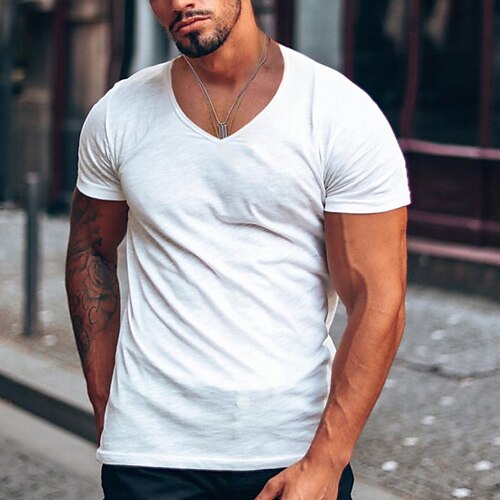 Men's T shirt Tee Solid Color V Neck Street Casual Short Sleeve Tops Basic Fashion Classic Comfortable White
Men's T shirt Tee Solid Color V Neck Street Casual Short Sleeve Tops Basic Fashion Classic Comfortable White