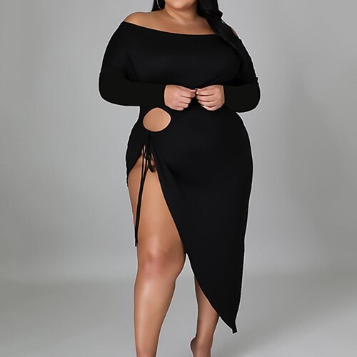 Women's Plus Size Party Dress Solid Color Crew Neck Split Long Sleeve Fall Winter Sexy Midi Dress Party Date Dress
Women's Plus Size Party Dress Solid Color Crew Neck Split Long Sleeve Fall Winter Sexy Midi Dress Party Date Dress