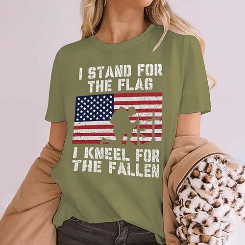 Women's Casual Weekend Independence Day Painting T shirt Tee Text American Flag Short Sleeve Print Round Neck Basic Tops Green Black Gray S 
Women's Casual Weekend Independence Day Painting T shirt Tee Text American Flag Short Sleeve Print Round Neck Basic Tops Green Black Gray S