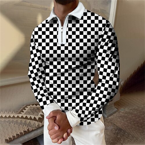Men's Collar Polo Shirt Golf Shirt Check Turndown Black / White Street Casual Long Sleeve Zipper Clothing Apparel Fashion Casual Comfortable
Men's Collar Polo Shirt Golf Shirt Check Turndown Black / White Street Casual Long Sleeve Zipper Clothing Apparel Fashion Casual Comfortable