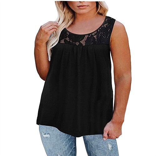 Women's Plus Size Tops T shirt Plain Lace Print Sleeveless Round Neck Streetwear Daily Vacation Polyester Spring Summer White Black
Women's Plus Size Tops T shirt Plain Lace Print Sleeveless Round Neck Streetwear Daily Vacation Polyester Spring Summer White Black