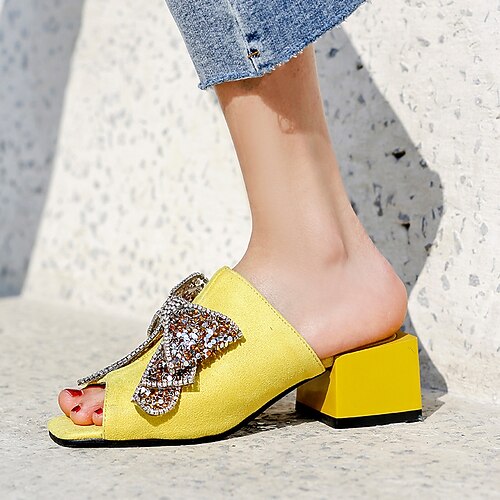 Women's Mules Bowknot Sparkling Glitter Chunky Heel Peep Toe Open Toe Daily Beach Suede Loafer Solid Colored Black Yellow
Women's Mules Bowknot Sparkling Glitter Chunky Heel Peep Toe Open Toe Daily Beach Suede Loafer Solid Colored Black Yellow