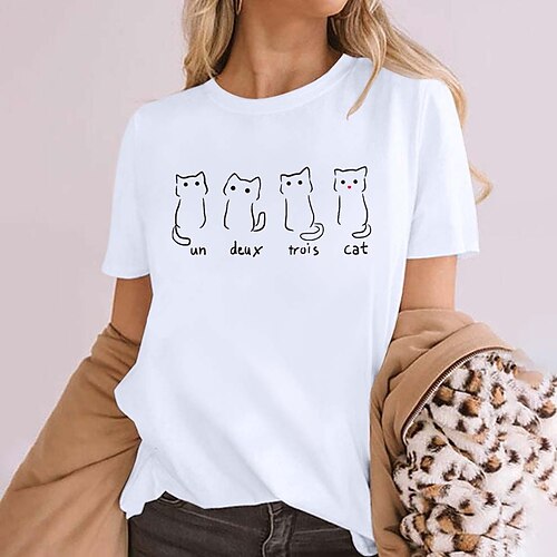 Women's T shirt Tee Green Purple Yellow Cat Print Short Sleeve Casual Weekend Basic Round Neck Regular Cotton Cat Animal Painting S
Women's T shirt Tee Green Purple Yellow Cat Print Short Sleeve Casual Weekend Basic Round Neck Regular Cotton Cat Animal Painting S