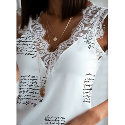 Women's Daily Weekend Tank Top Camis Letter Sleeveless Lace Patchwork V Neck Casual Streetwear Tops White Black Brown S
Women's Daily Weekend Tank Top Camis Letter Sleeveless Lace Patchwork V Neck Casual Streetwear Tops White Black Brown S