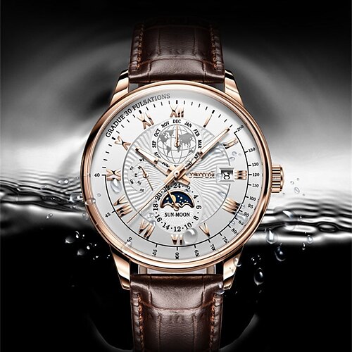 

Mechanical Watch for Men Analog Automatic self-winding Oversize Luxury Waterproof Calendar Noctilucent Alloy Genuine Leather Creative