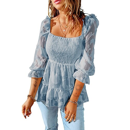Women's Casual Daily Holiday Blouse Plain 3/4 Length Sleeve Ruffle Patchwork Square Neck Elegant Casual Streetwear Tops Puff Sleeve Green White Black S
Women's Casual Daily Holiday Blouse Plain 3/4 Length Sleeve Ruffle Patchwork Square Neck Elegant Casual Streetwear Tops Puff Sleeve Green White Black S