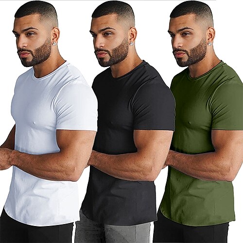 3 pcs Men's T-shirt Cotton Blend Solid Color Basic Short Sleeve Crew Neck Black White Green
3 pcs Men's T-shirt Cotton Blend Solid Color Basic Short Sleeve Crew Neck Black White Green