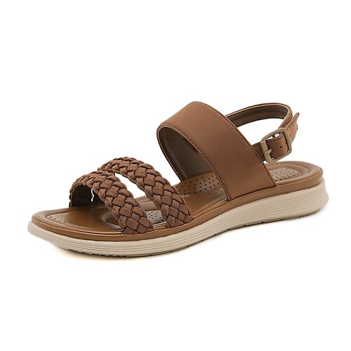 Women's Sandals Flat Sandals Wedge Heel Round Toe Open Toe Elegant Casual Daily Office Walking Shoes PU Leather Ankle Strap Spring Summer Solid Colored Braided Almond Brown Blue
Women's Sandals Flat Sandals Wedge Heel Round Toe Open Toe Elegant Casual Daily Office Walking Shoes PU Leather Ankle Strap Spring Summer Solid Colored Braided Almond Brown Blue