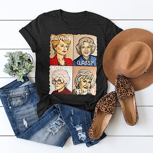 Women's Casual Weekend Portrait Painting T shirt Tee Text Portrait Short Sleeve Print Round Neck Basic Tops Green White Black S
Women's Casual Weekend Portrait Painting T shirt Tee Text Portrait Short Sleeve Print Round Neck Basic Tops Green White Black S