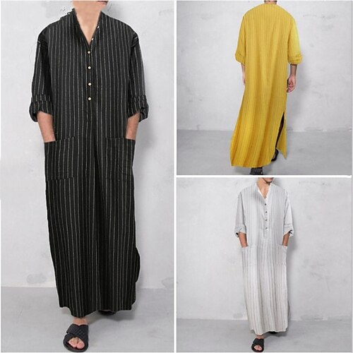 Men's Shirt Striped V Neck Street Casual Button-Down Long Robe Tops Casual Fashion Breathable Comfortable White Black Yellow
Men's Shirt Striped V Neck Street Casual Button-Down Long Robe Tops Casual Fashion Breathable Comfortable White Black Yellow