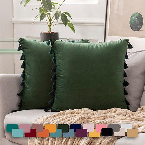 

1 pcs Velvet Fringe Pillowcase Cover Solid Colored Modern Square Seamed Traditional Classic