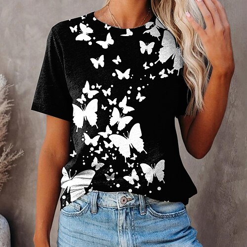 Women's Casual Weekend Butterfly Painting T shirt Tee Butterfly Short Sleeve Print Round Neck Basic Tops Green Black Blue S / 3D Print
Women's Casual Weekend Butterfly Painting T shirt Tee Butterfly Short Sleeve Print Round Neck Basic Tops Green Black Blue S / 3D Print