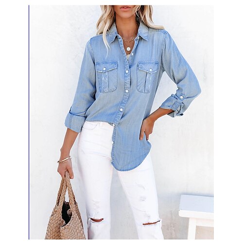 Women's Plain Daily Weekend Blouse Shirt Long Sleeve Pocket Button Shirt Collar Casual Streetwear Tops Denim Blue S
Women's Plain Daily Weekend Blouse Shirt Long Sleeve Pocket Button Shirt Collar Casual Streetwear Tops Denim Blue S