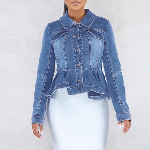 Dame Denimjakker Gade Daglig Ferie Forår Sommer Normal Frakke Regulær Hold Varm Åndbart Gade Afslappet Jakker Langærmet Helfarve Drapering Lomme Blå
Dame Denimjakker Gade Daglig Ferie Forår Sommer Normal Frakke Regulær Hold Varm Åndbart Gade Afslappet Jakker Langærmet Helfarve Drapering Lomme Blå